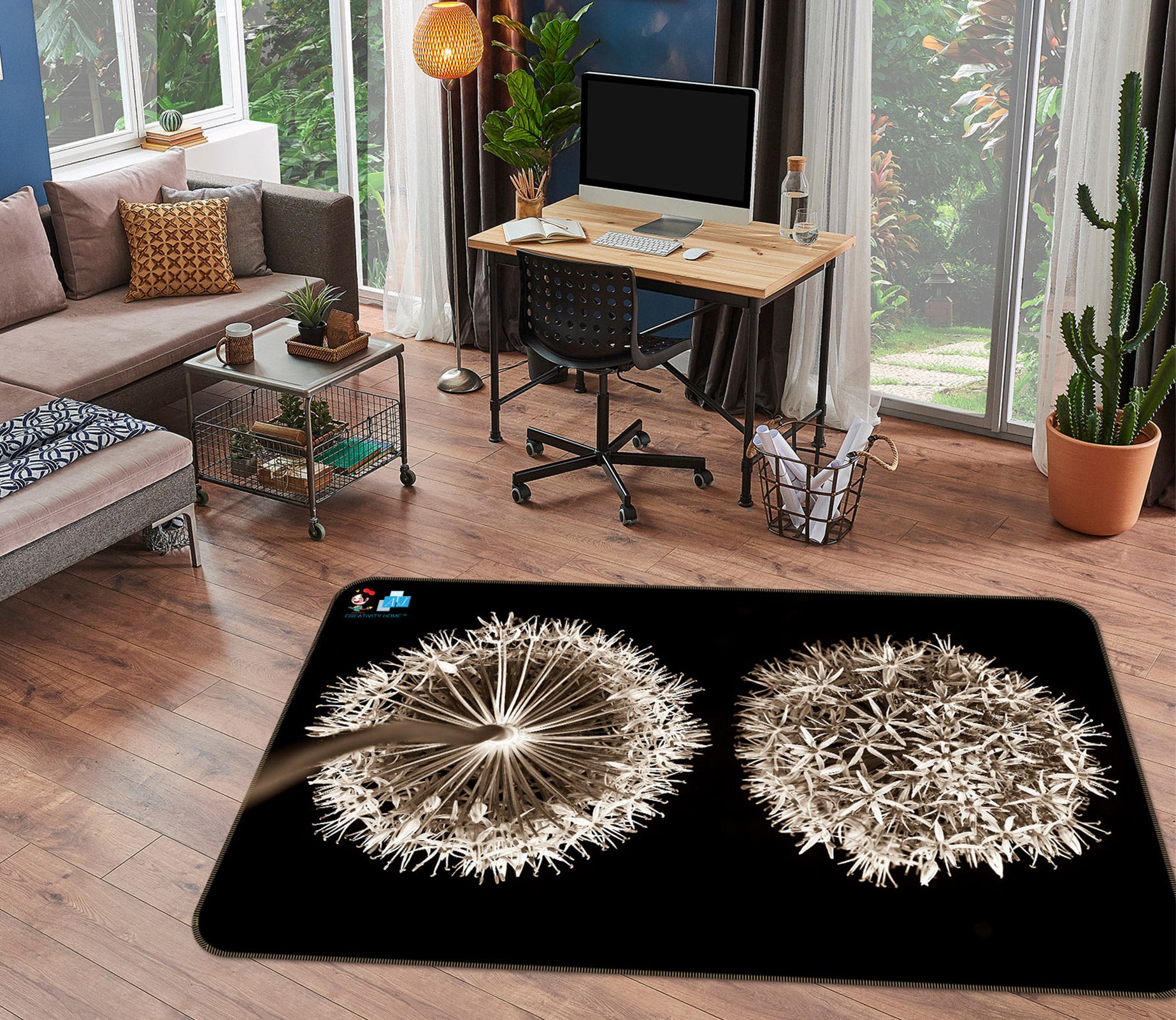 3D Gray Dandelion 6801 Assaf Frank Rug Non Slip Rug Mat