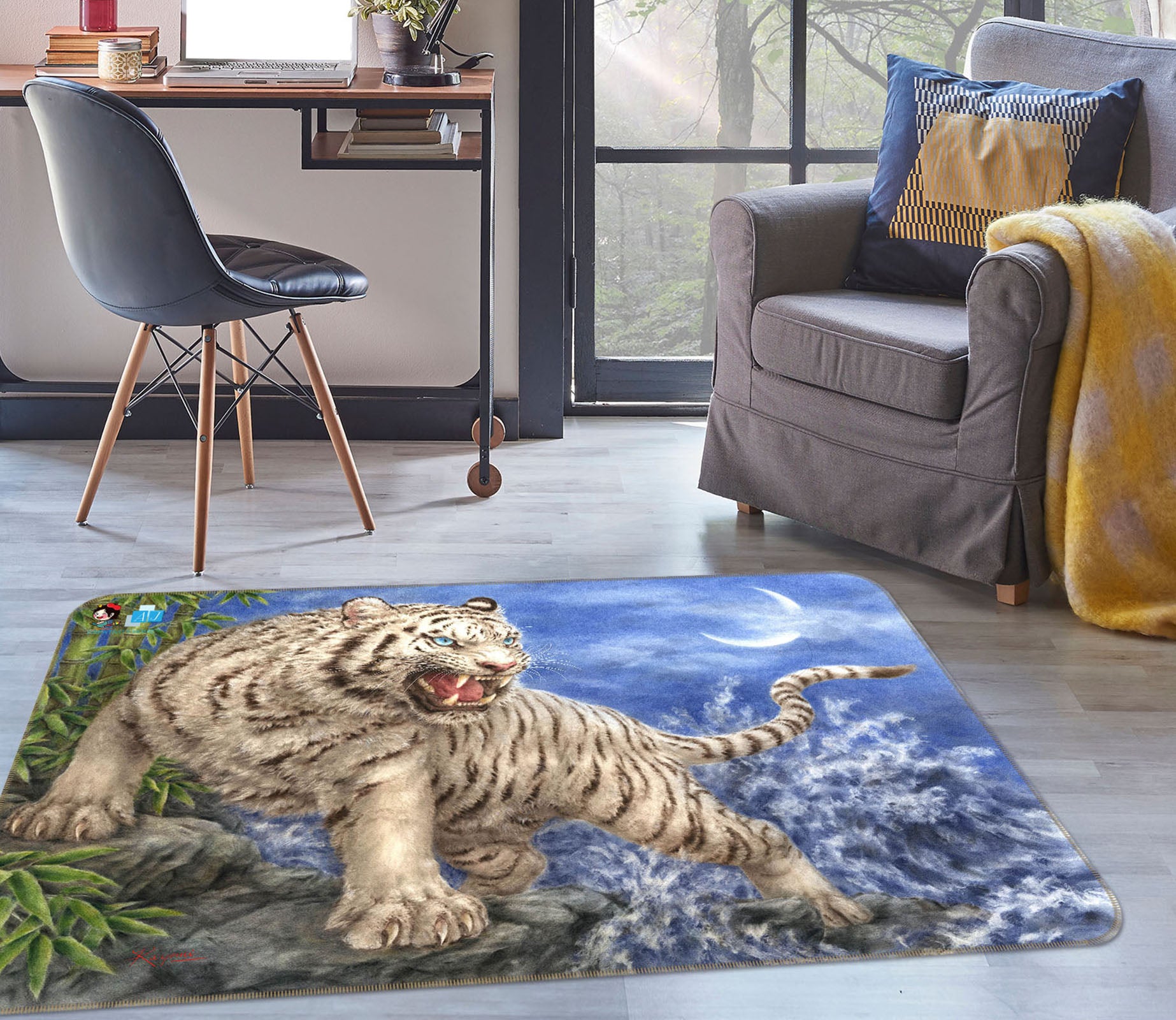 3D White Tiger 5652 Kayomi Harai Rug Non Slip Rug Mat