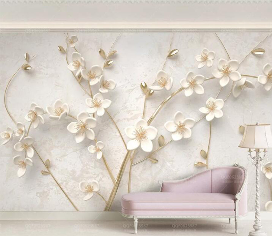 3D White Flowers WC242 Wall Murals