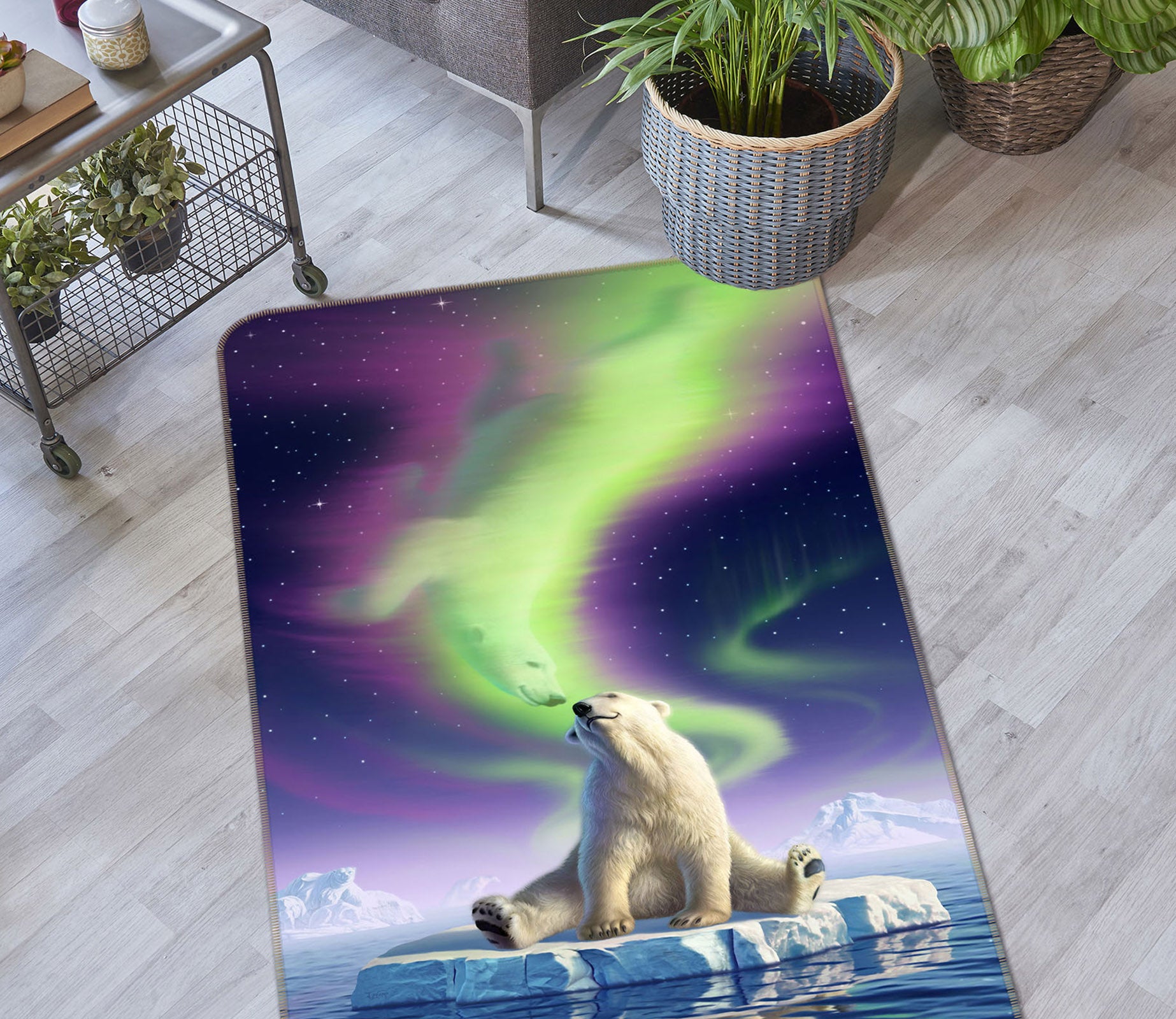 3D Polar Bear Aurora 83086 Jerry LoFaro Rug Non Slip Rug Mat