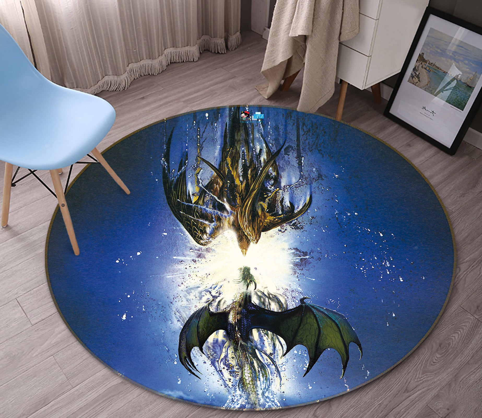 3D Night Sky Two Dragons 6055 Ciruelo Rug Round Non Slip Rug Mat