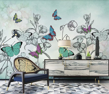 3D Sketch Butterfly WC2035 Wall Murals