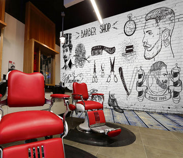 3D Man Cut Hair 1490 Barber Shop Wall Murals