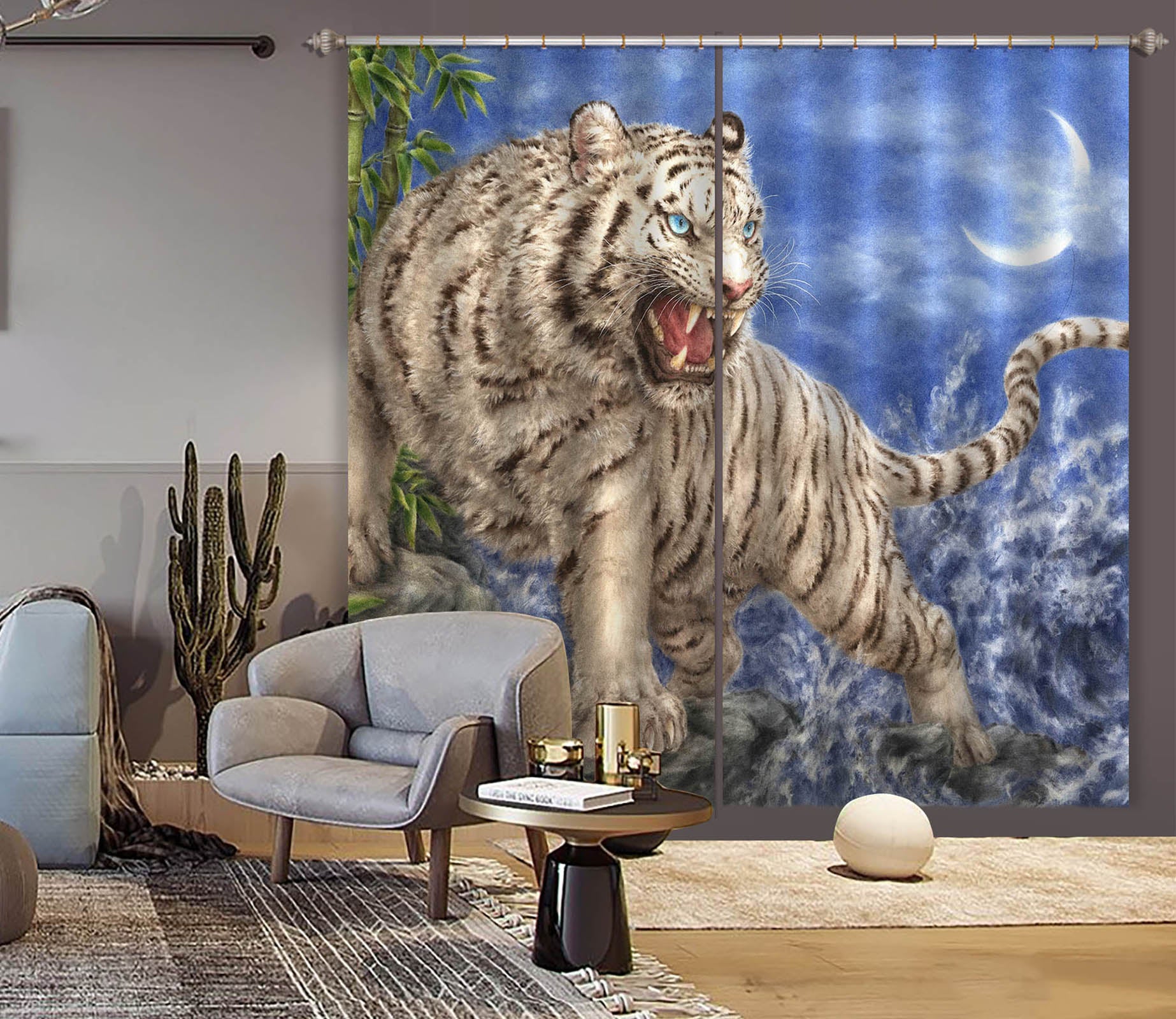 3D White Tiger 9086 Kayomi Harai Curtain Curtains Drapes