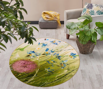 3D Blue Flower 804 Skromova Marina Rug Round Non Slip Rug Mat