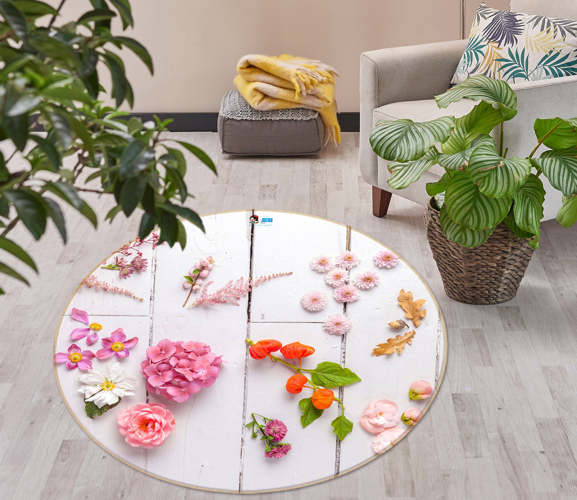 3D Beautiful Flowers 7316 Assaf Frank Rug Round Non Slip Rug Mat