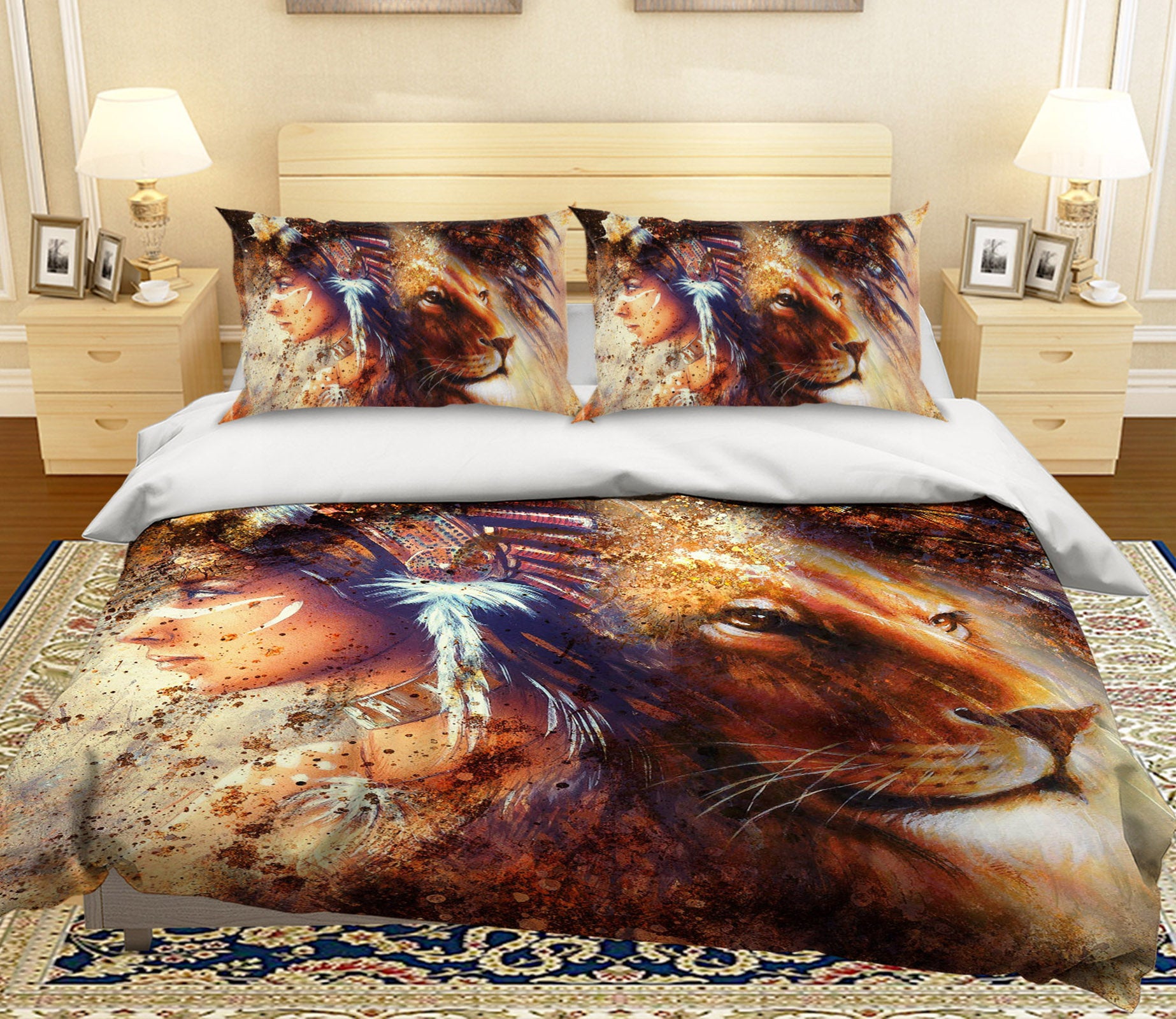 3D Lion Girl 121 Bed Pillowcases Quilt