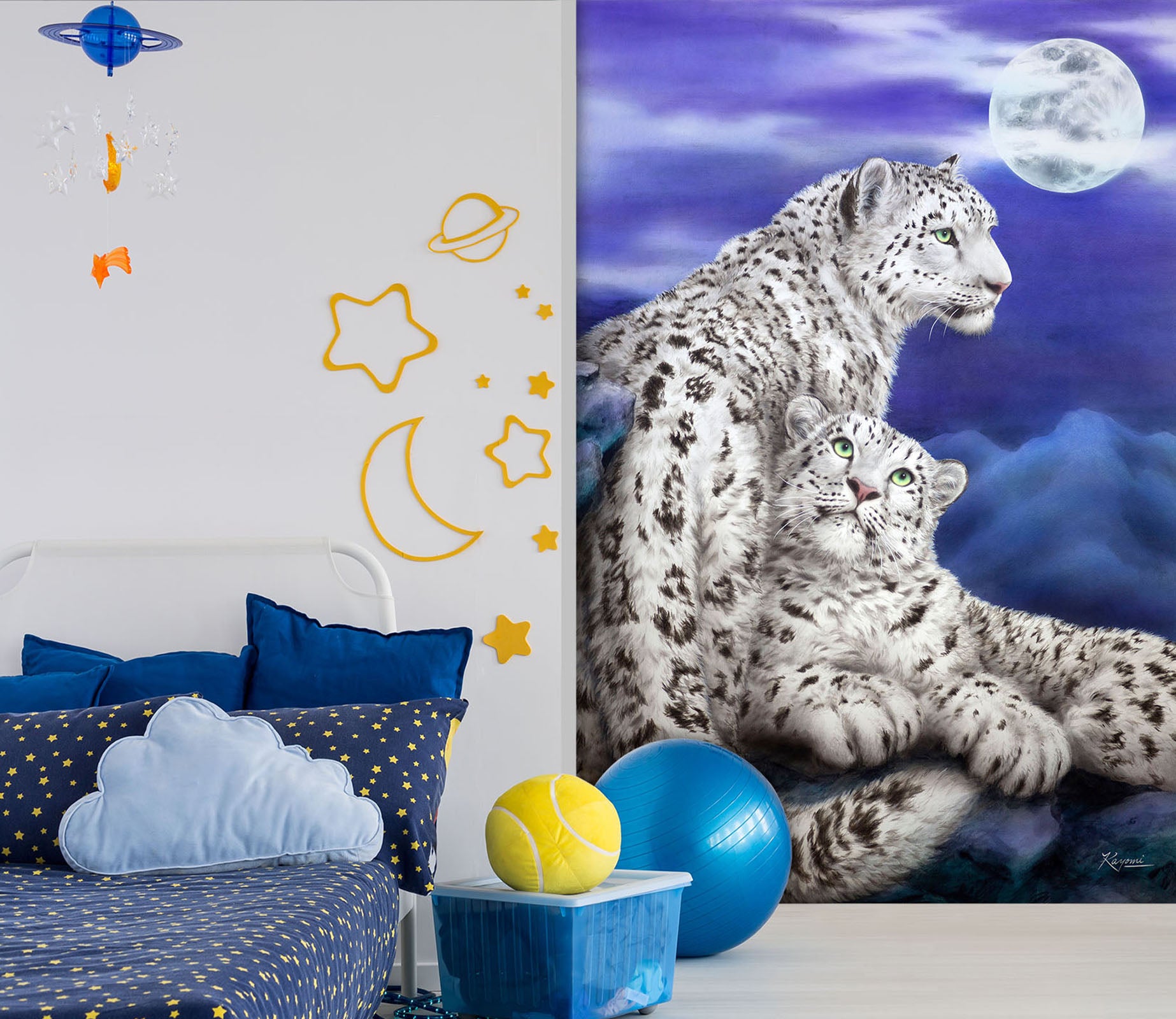 3D White Tiger Moon 5564 Kayomi Harai Wall Mural Wall Murals