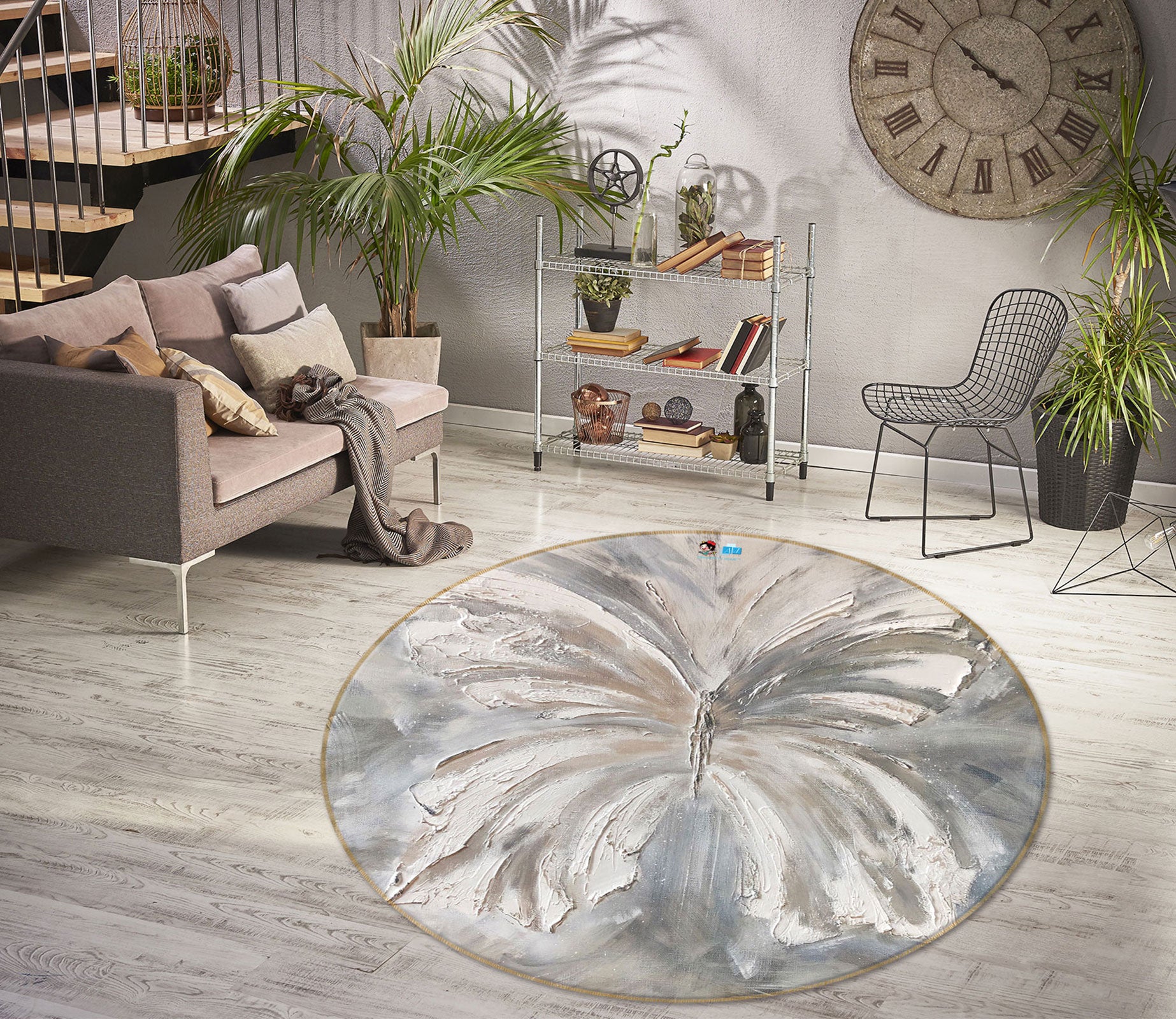 3D Pigment Butterfly 727 Skromova Marina Rug Round Non Slip Rug Mat