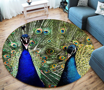 3D Two Peacocks 82022 Animal Round Non Slip Rug Mat