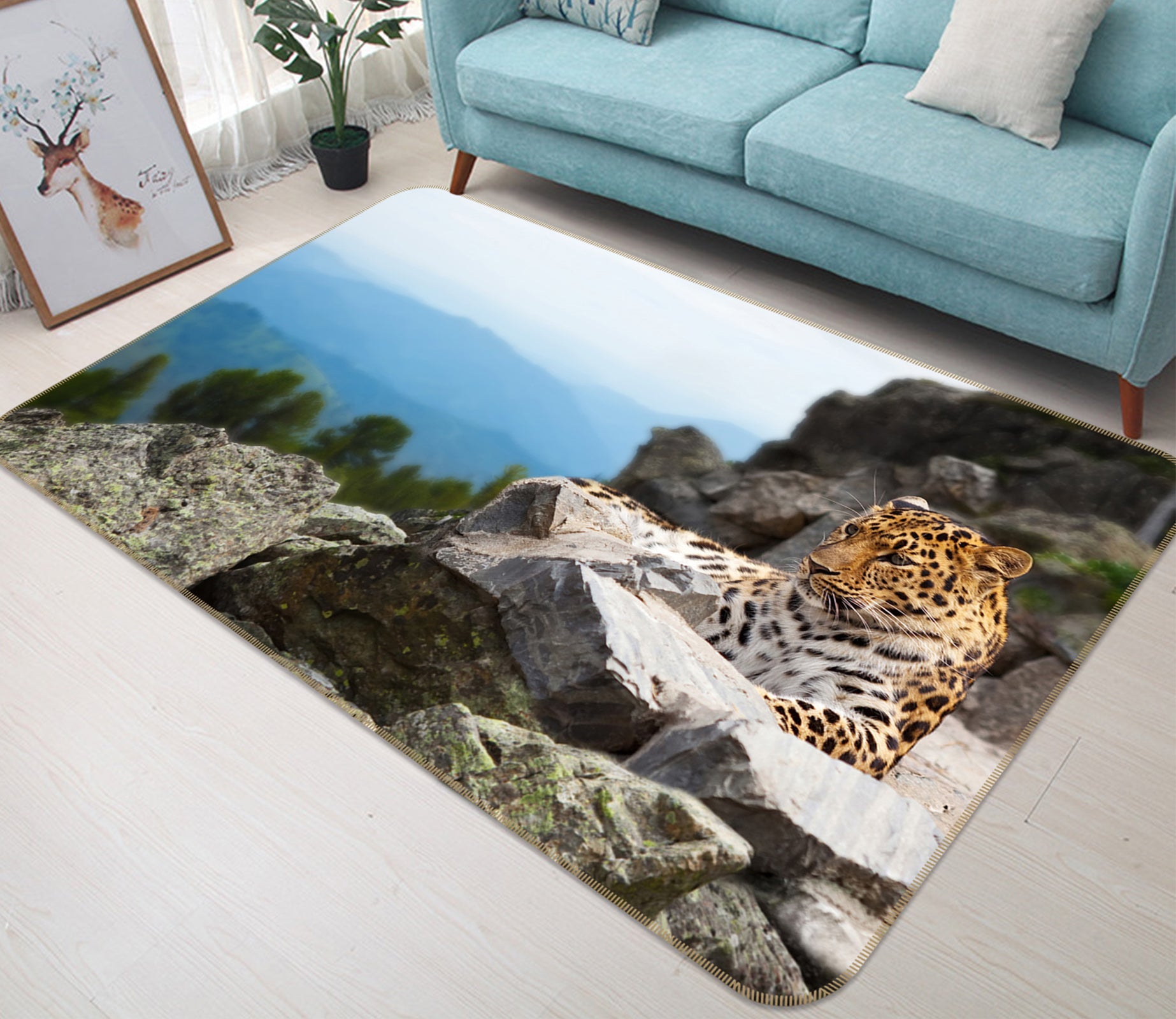 3D Stone Leopard 82102 Animal Non Slip Rug Mat