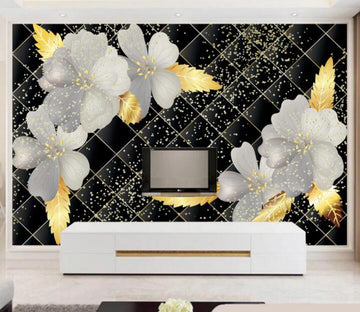 3D Golden Leaves Flower WC1868 Wall Murals