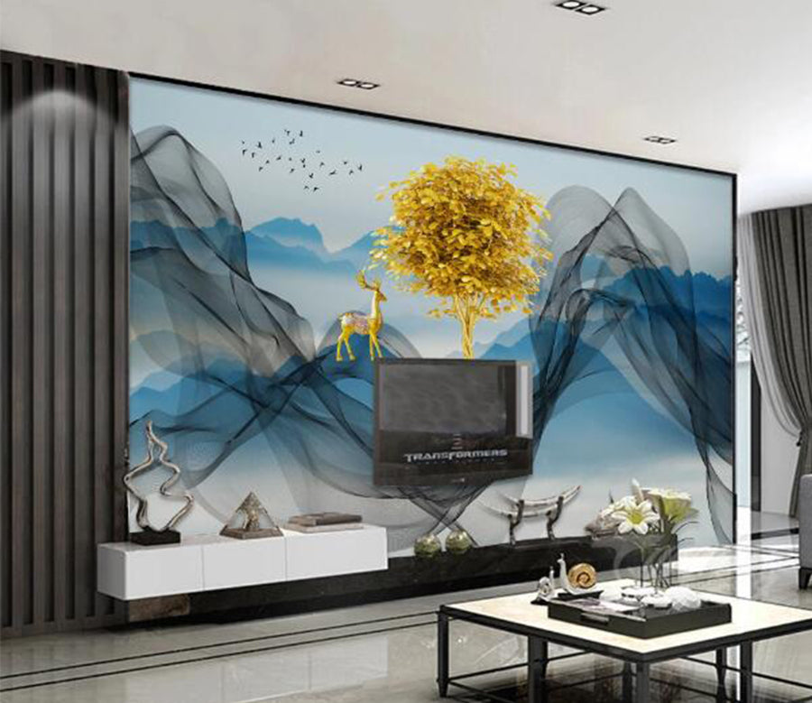 3D Golden Tree Smoke WC2773 Wall Murals