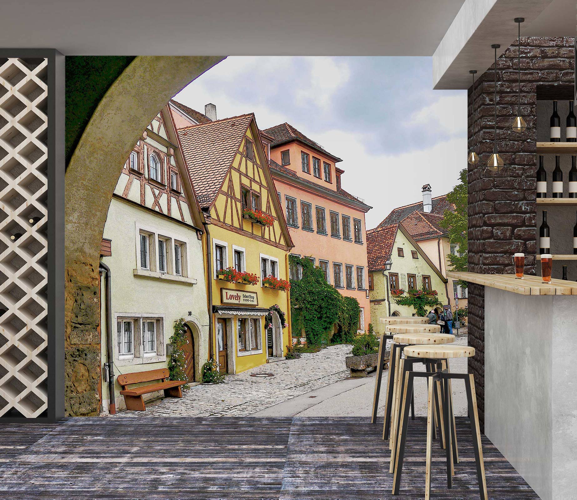 3D House Street 9126 Alius Herb Wall Mural Wall Murals