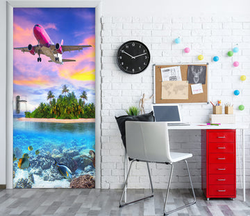 3D Island Plane 216 Door Mural