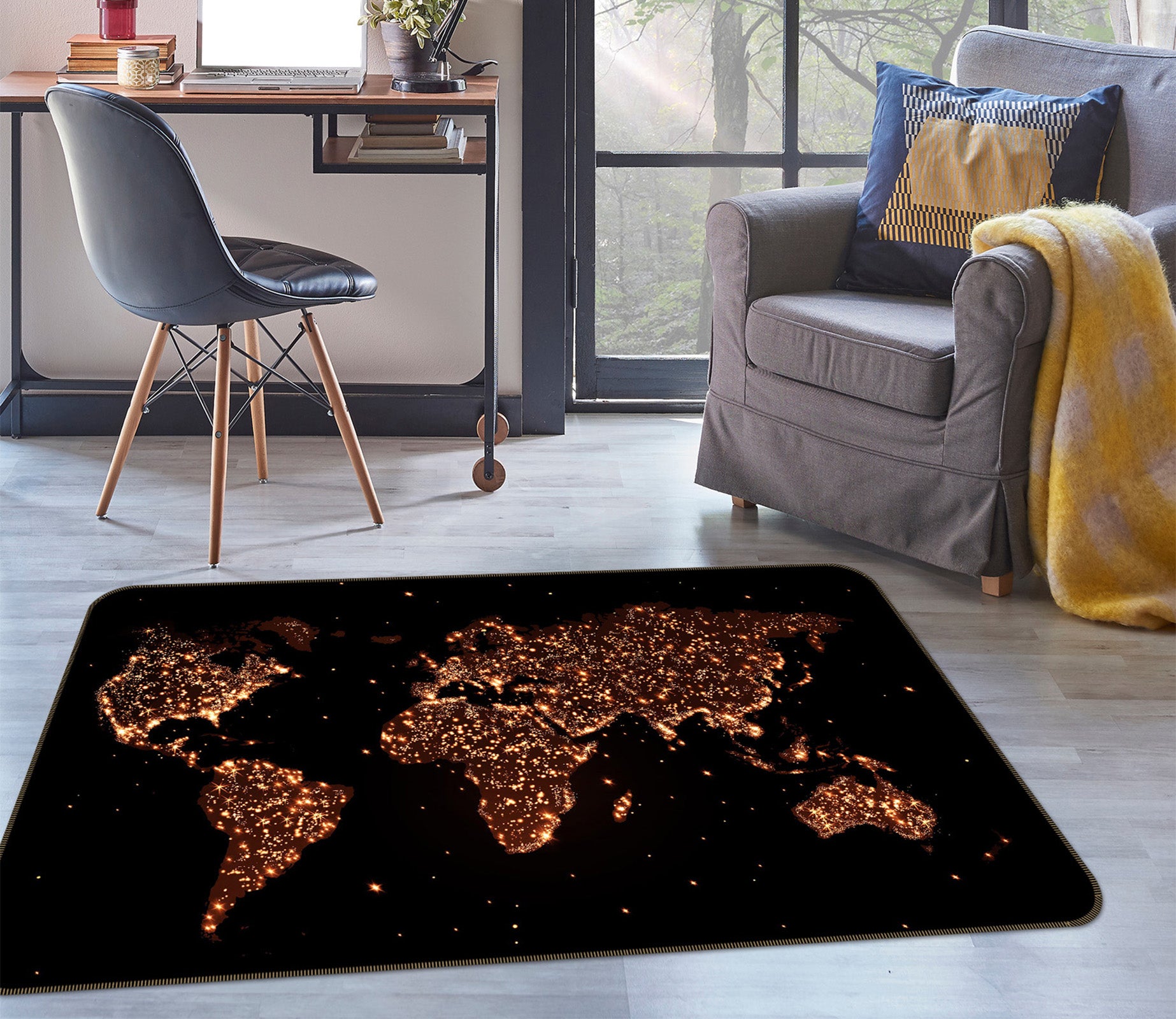 3D Golden Land 244 World Map Non Slip Rug Mat