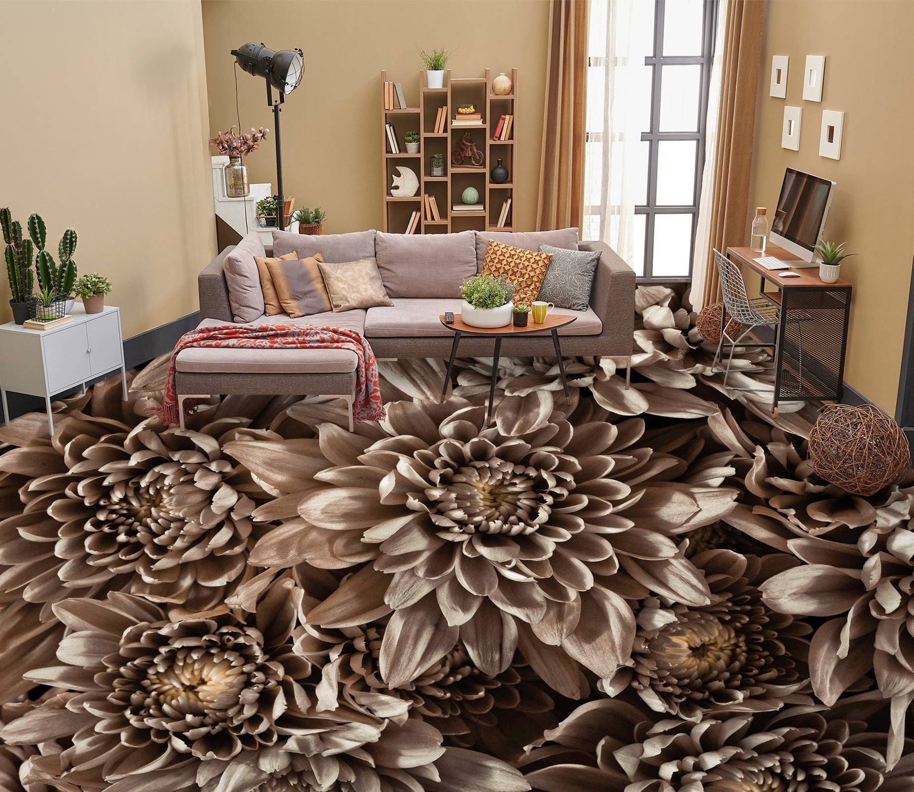 3D Flowers Brown 9863 Assaf Frank Floor Mural