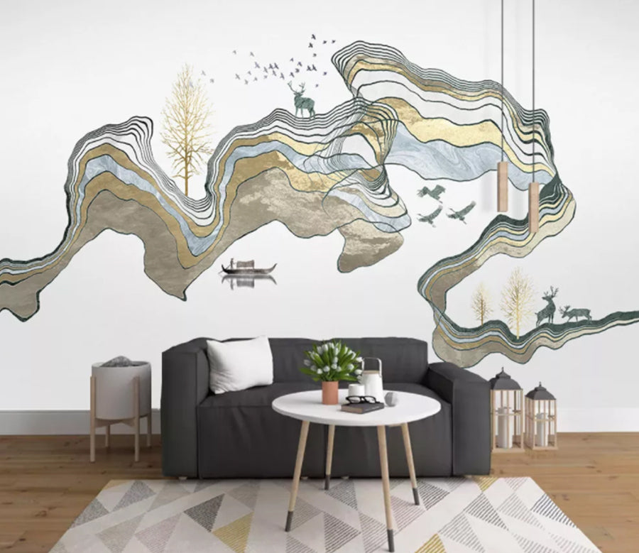 3D Boat Fawn WC1701 Wall Murals