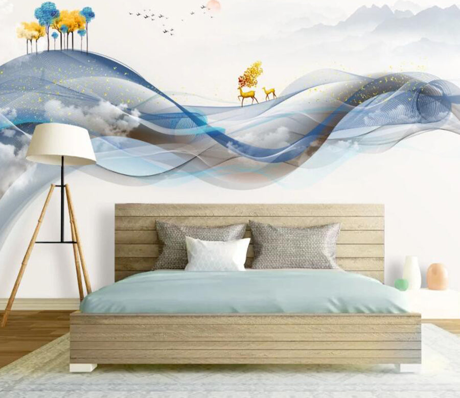 3D Golden Elk Tree WC2143 Wall Murals