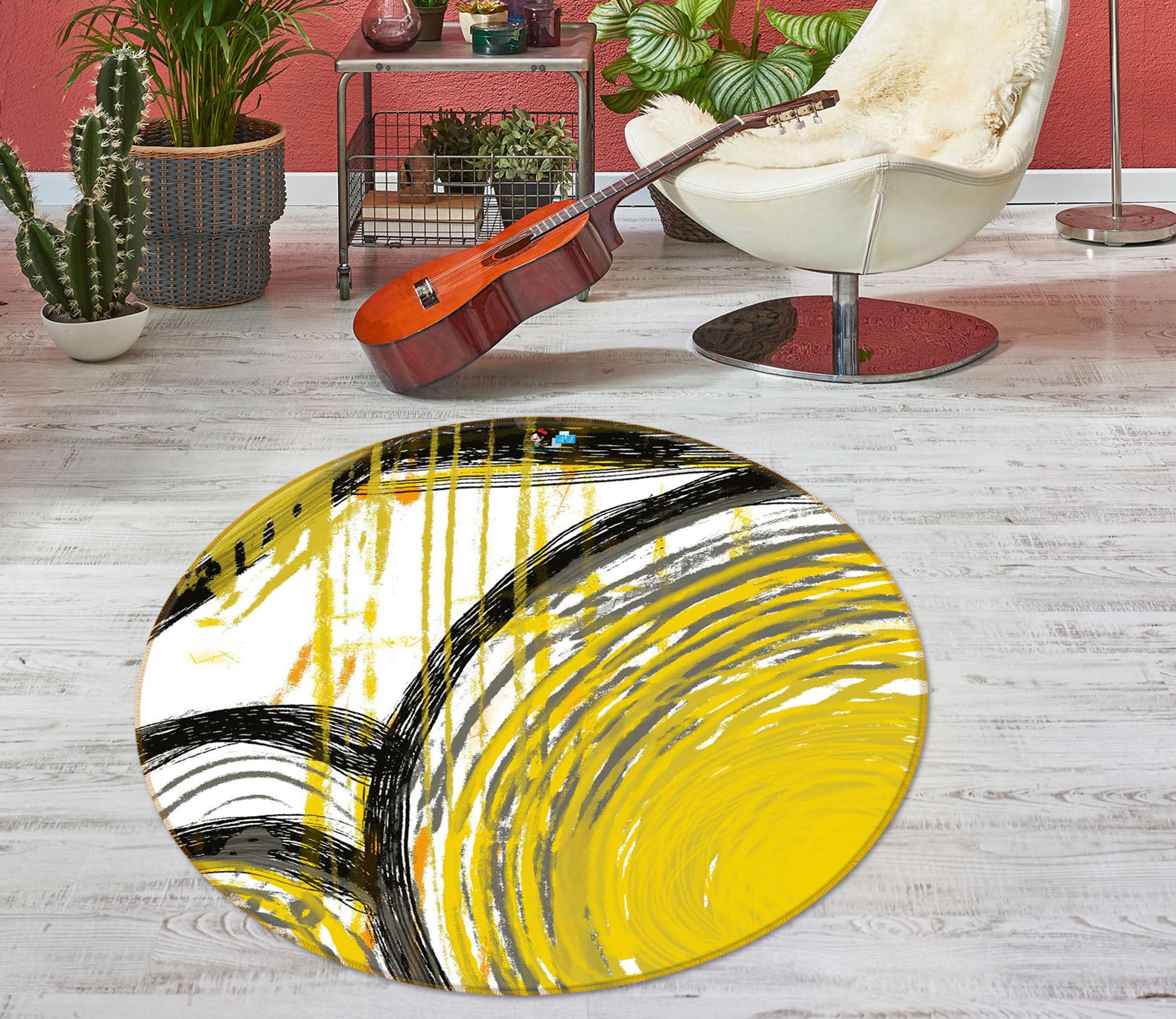 3D Yellow Watercolor 8235 Jacqueline Reynoso Rug Round Non Slip Rug Mat