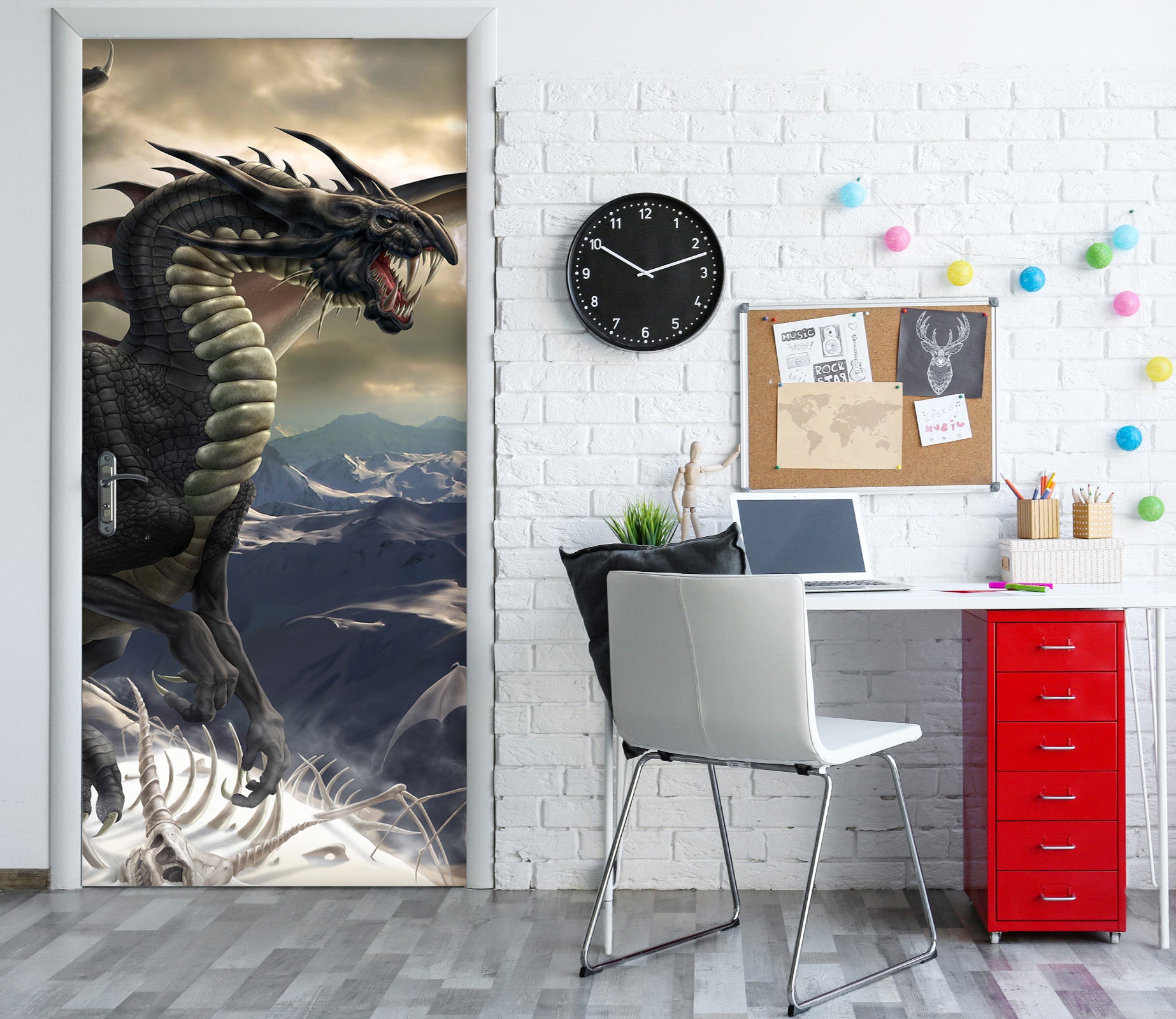 3D Mountain Dragon 603 Tom Wood Door Mural