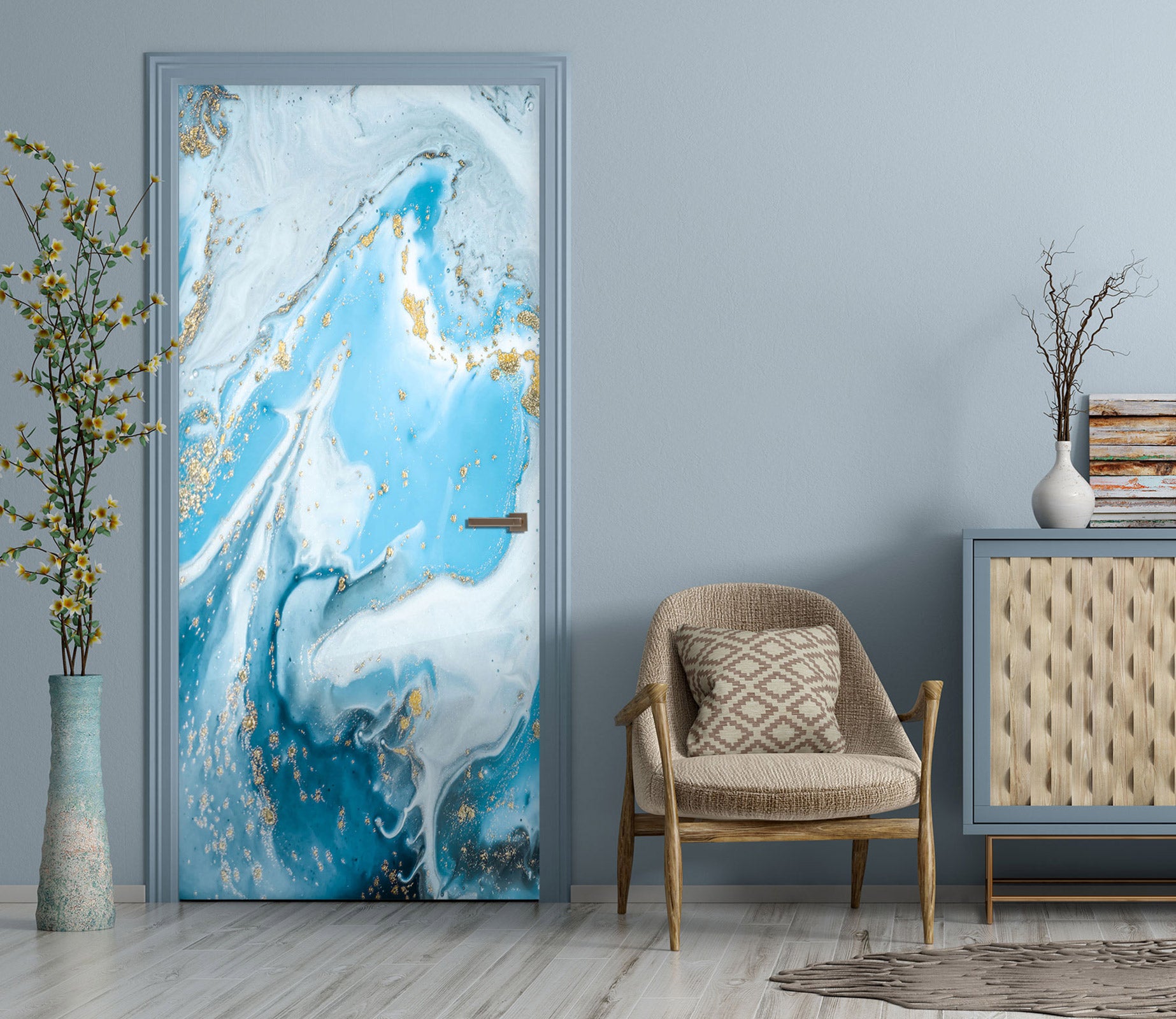 3D Light Blue Marble 25051 Door Mural