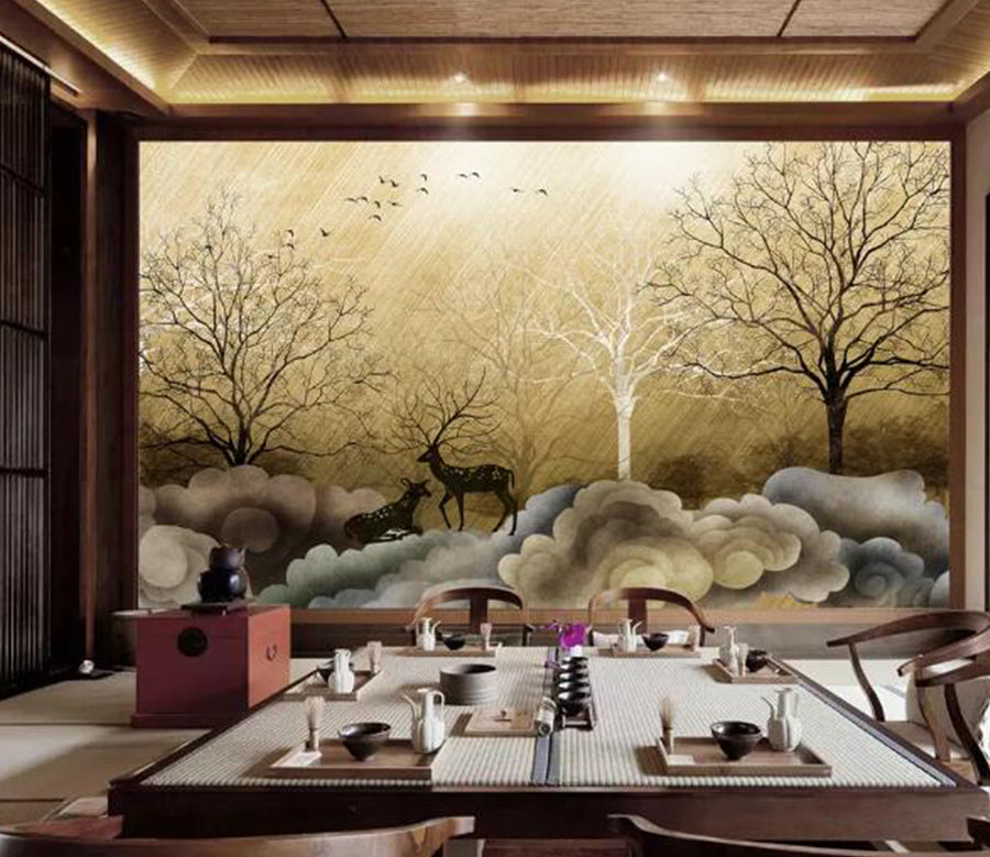 3D Sika Deer Cloud WC1473 Wall Murals