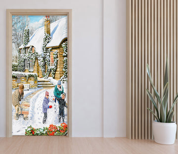 3D Houses Child Playing Snow 10310 Trevor Mitchell Door Mural