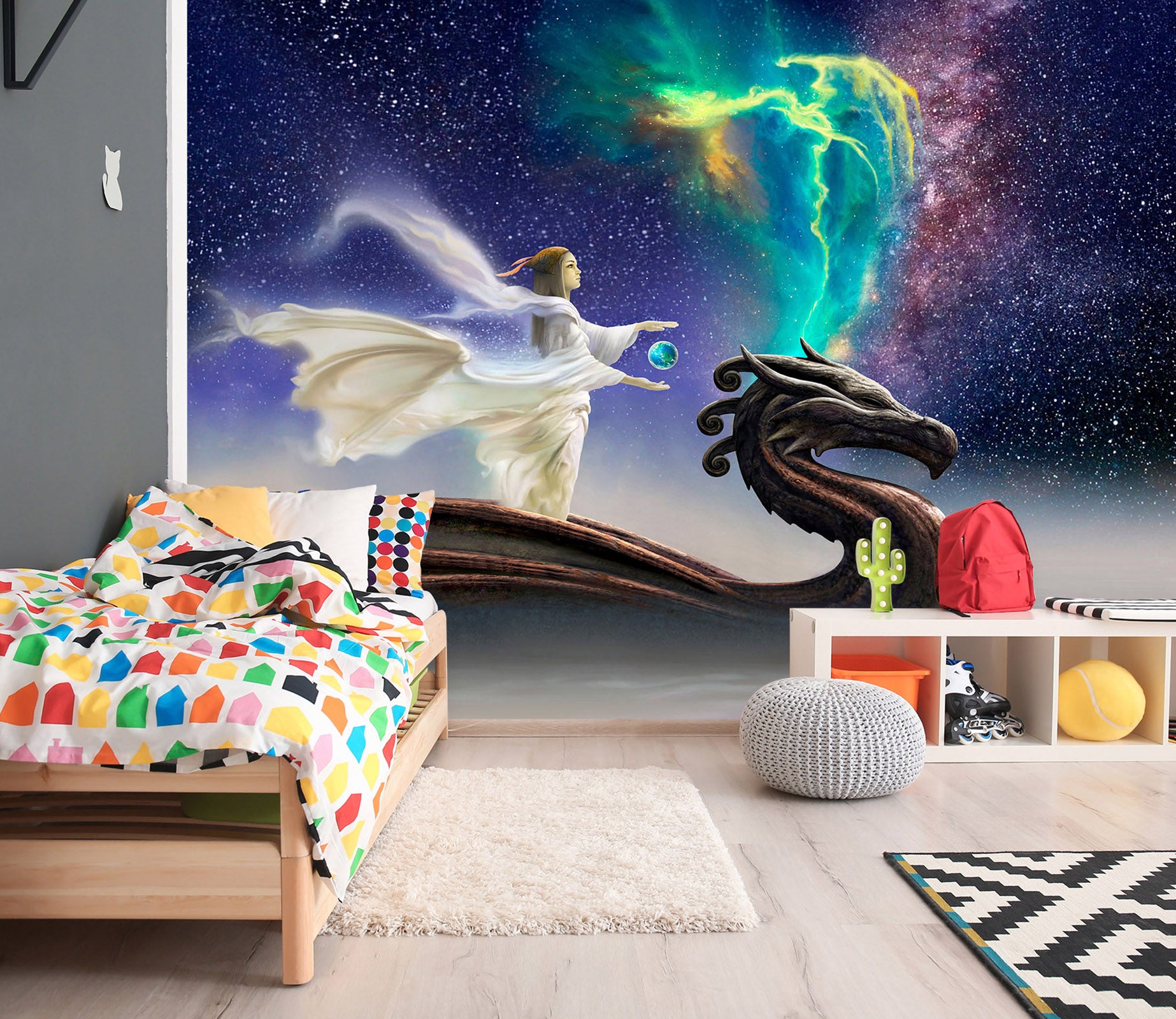 3D Starry Sky Woman Dragon Ball 7083 Ciruelo Wall Mural Wall Murals