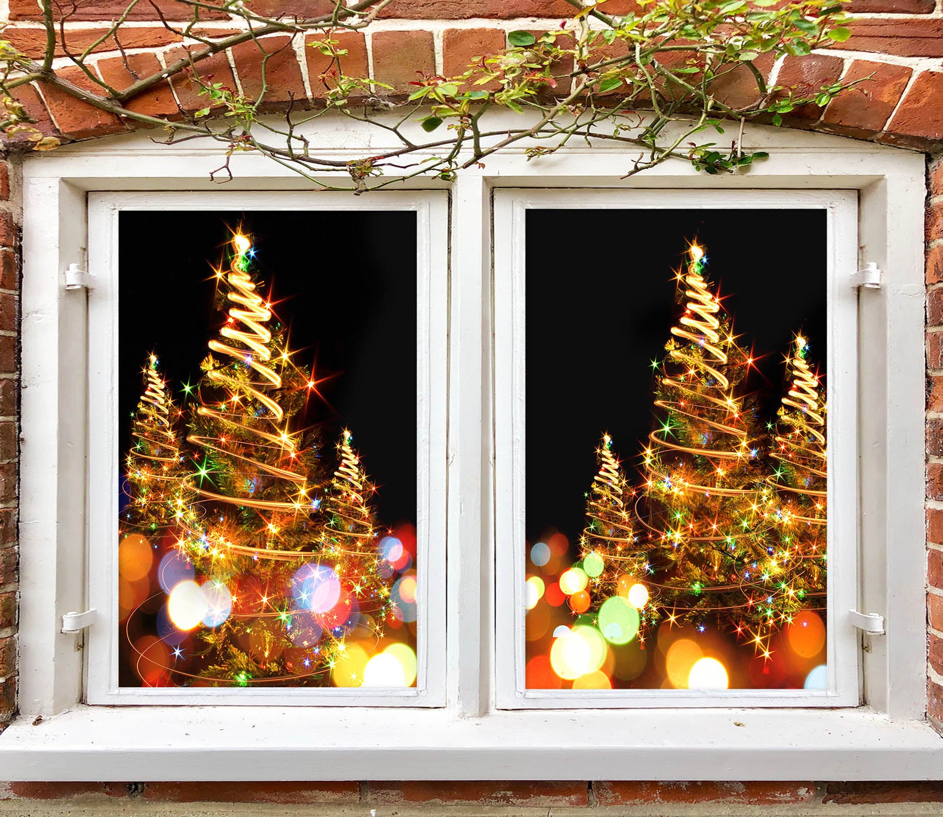 3D Christmas Tree Aperture 42164 Christmas Window Film Print Sticker Cling Stained Glass Xmas