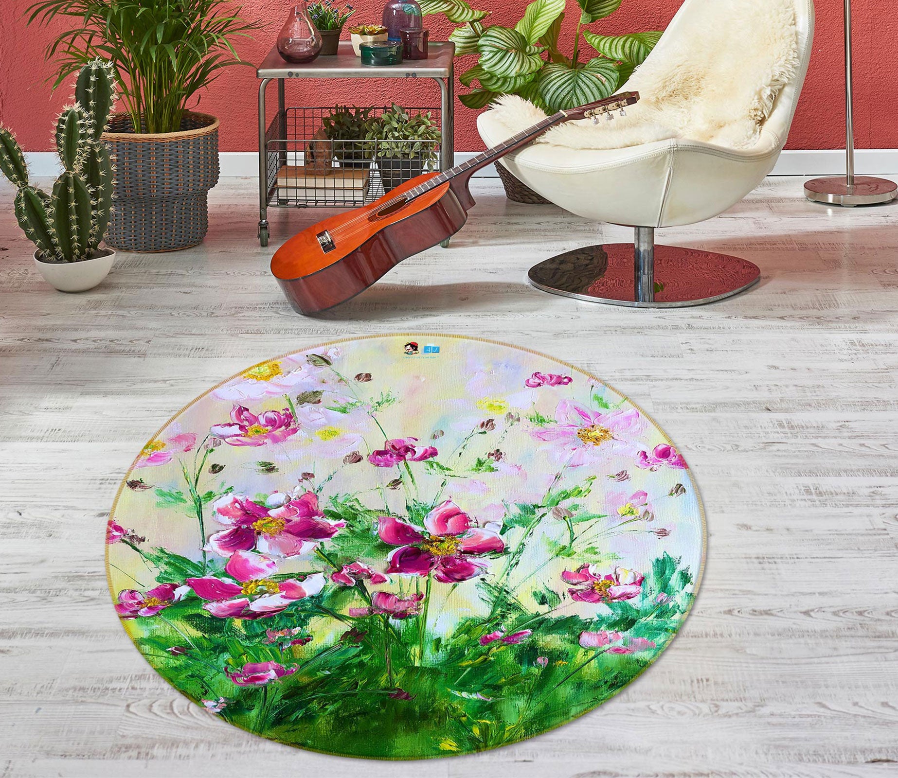 3D Pink Garden 769 Skromova Marina Rug Round Non Slip Rug Mat