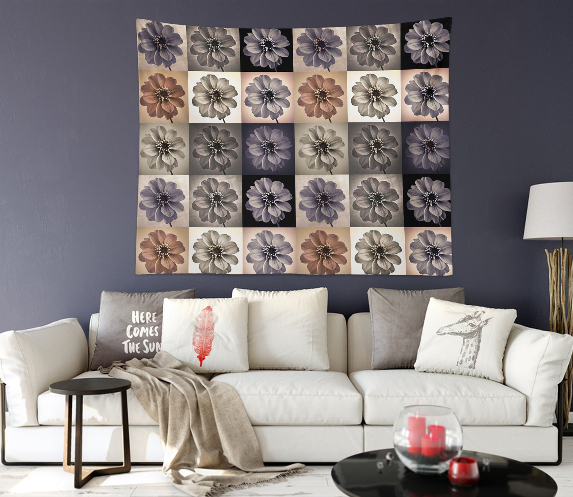 3D Square Lattice Flowers 11649 Assaf Frank Tapestry Hanging Cloth Hang