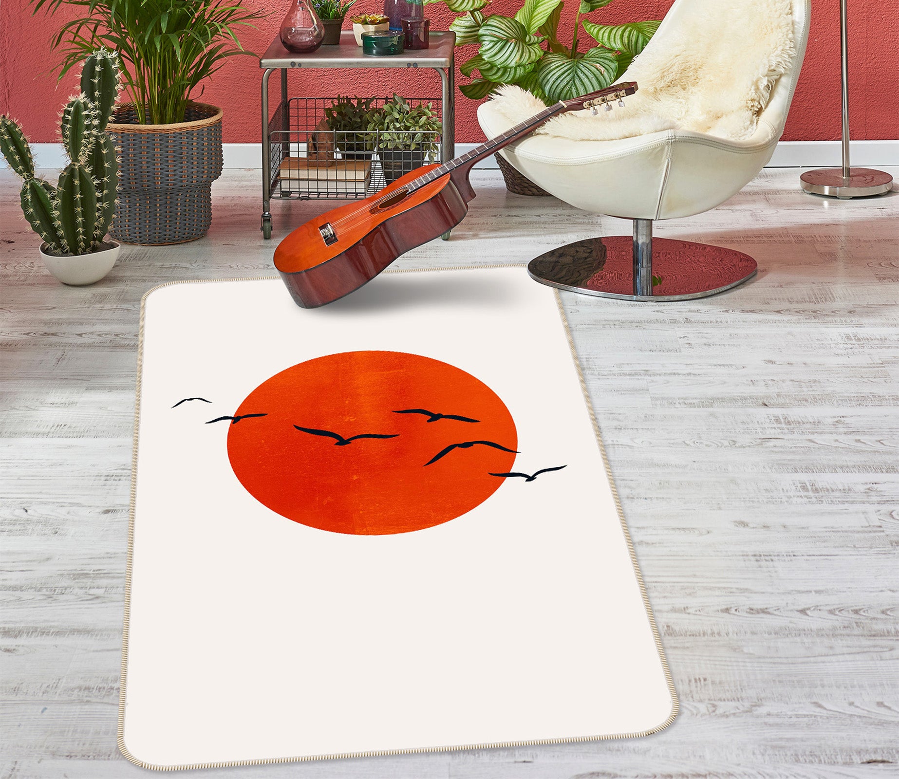 3D Red Sun Goose 1001 Boris Draschoff Rug Non Slip Rug Mat