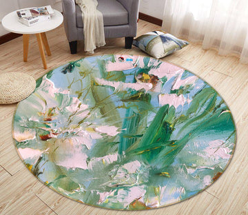 3D White Paint Flower 889 Skromova Marina Rug Round Non Slip Rug Mat