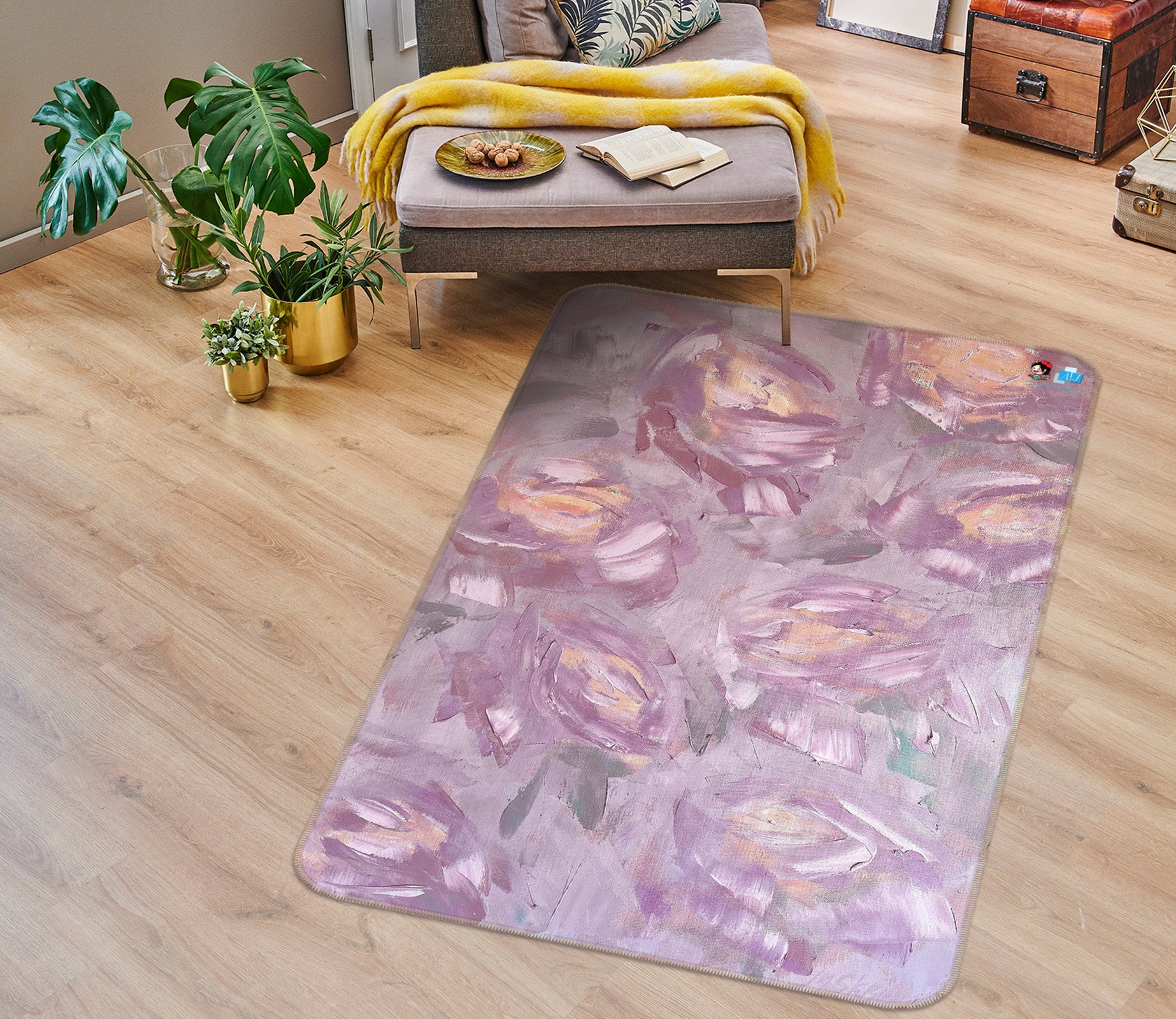 3D Purple Rose 3851 Skromova Marina Rug Non Slip Rug Mat