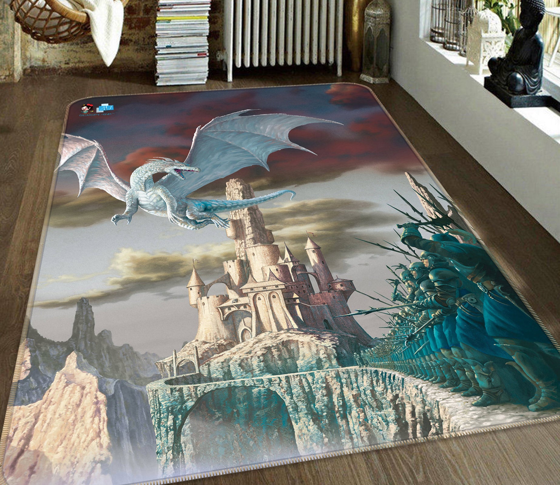 3D White Dragon Castle 5180 Ciruelo Rug Non Slip Rug Mat