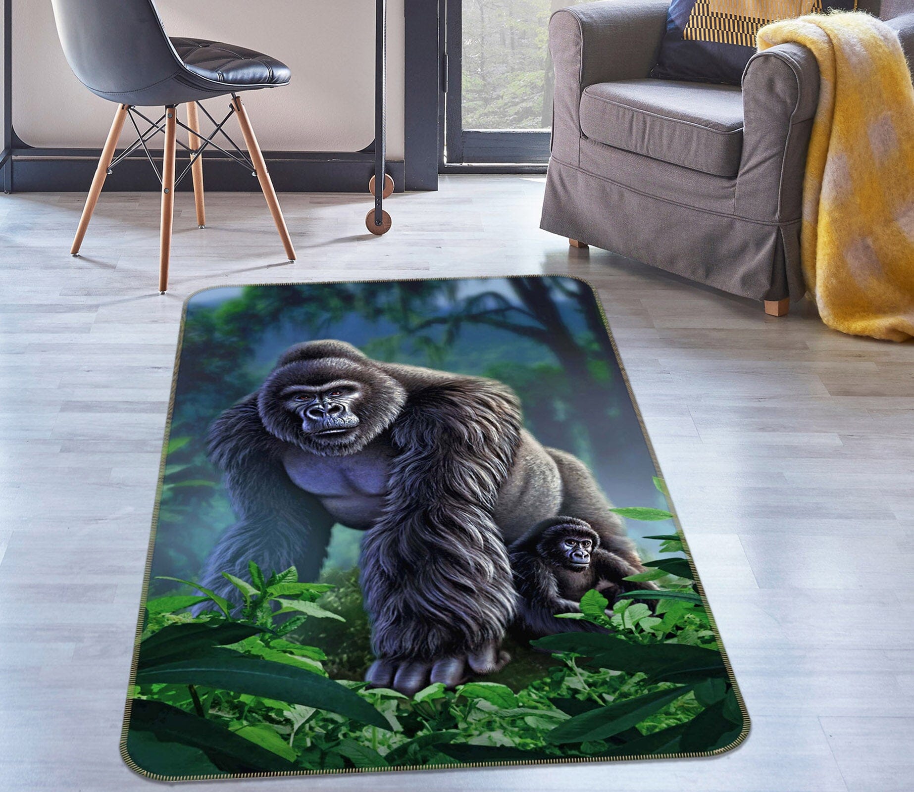 3D Chimpanzee 1072 Jerry LoFaro Rug Non Slip Rug Mat Mat AJ Creativity Home 