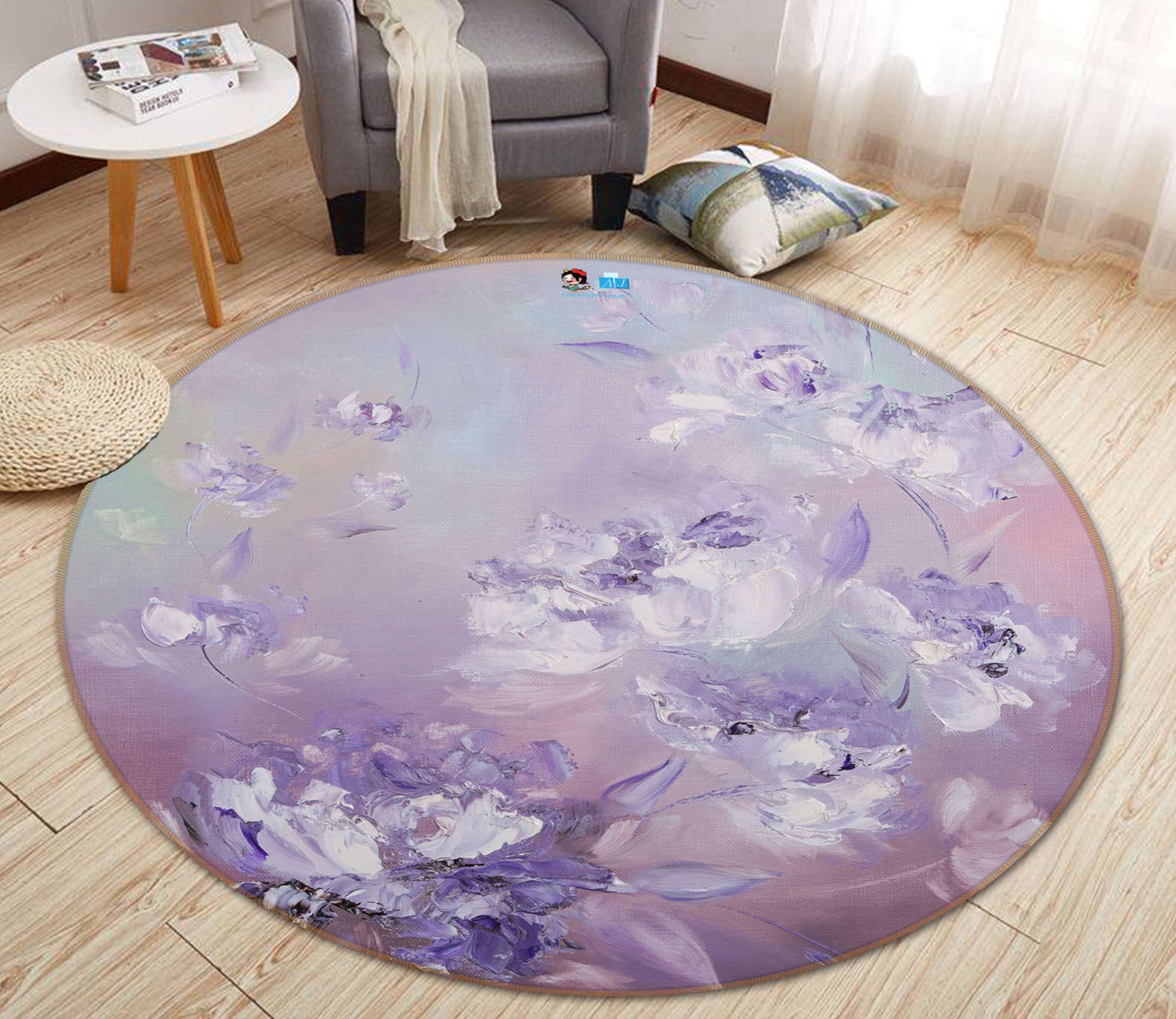 3D Beautiful Flower 840 Skromova Marina Rug Round Non Slip Rug Mat