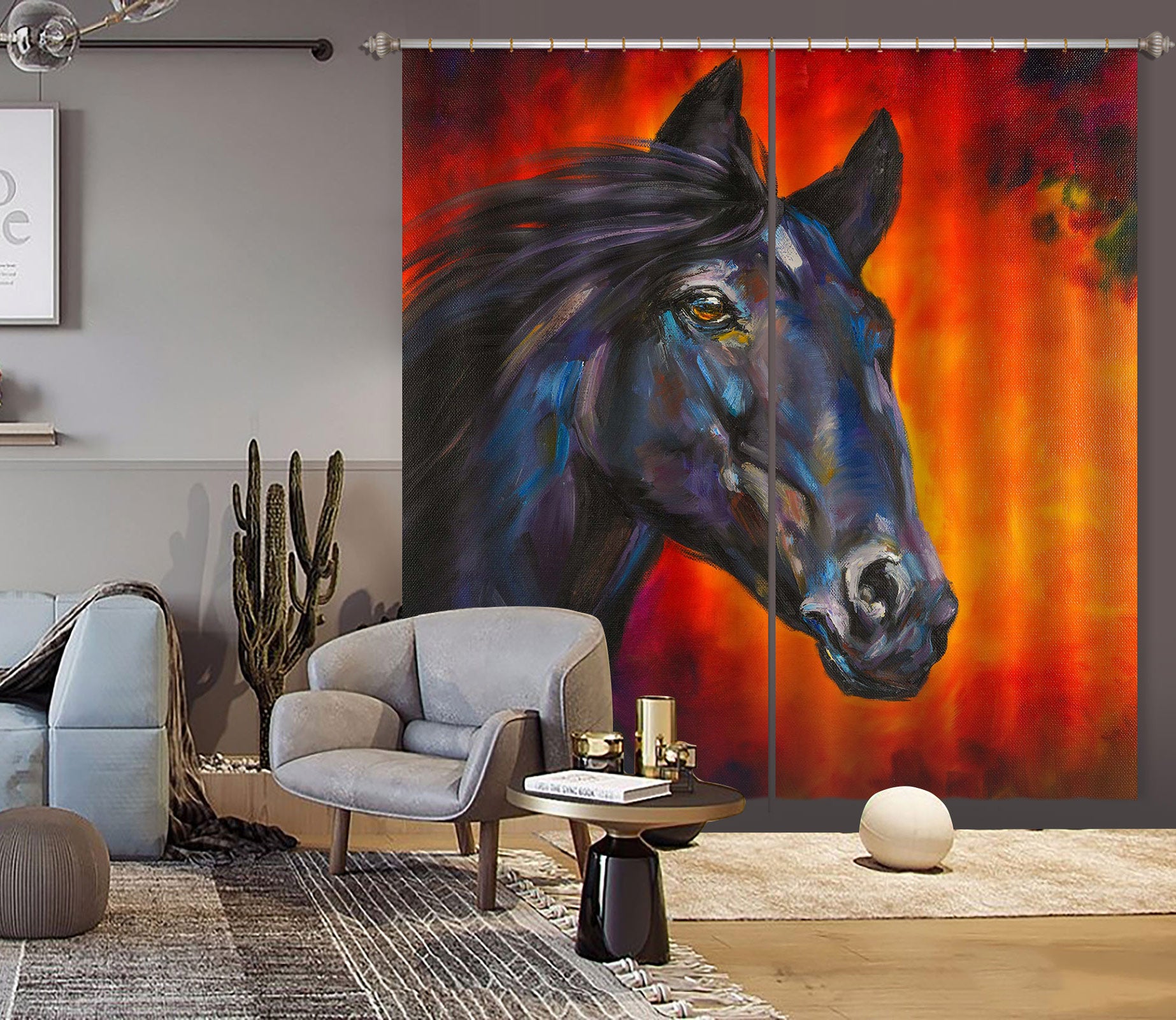 3D Black Horse 322 Skromova Marina Curtain Curtains Drapes