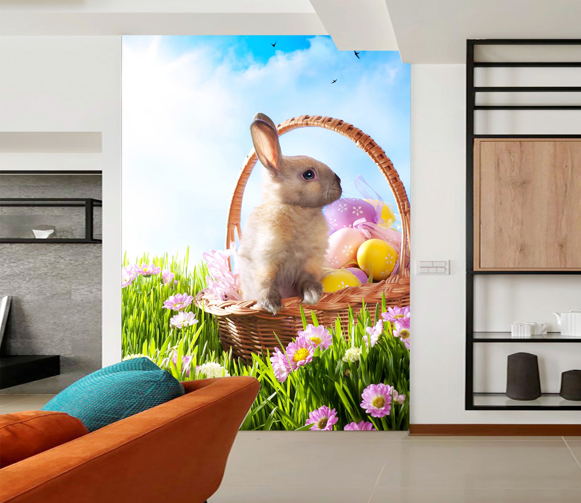 3D Rabbit Flower Basket 144 Wall Murals