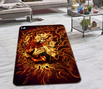 3D Flame Tiger 4140 Tom Wood Rug Non Slip Rug Mat