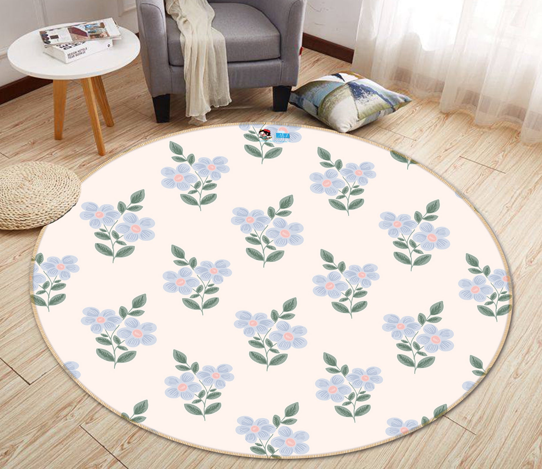 3D Blue Little Flower Pattern 10581 Kashmira Jayaprakash Rug Round Non Slip Rug Mat