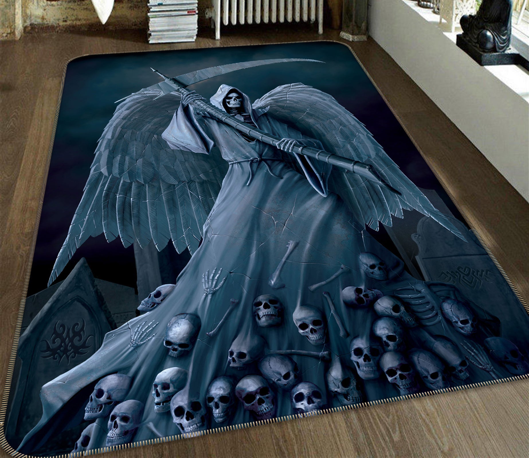 3D Skull Grim Reaper 84217 Vincent Hie Rug Non Slip Rug Mat