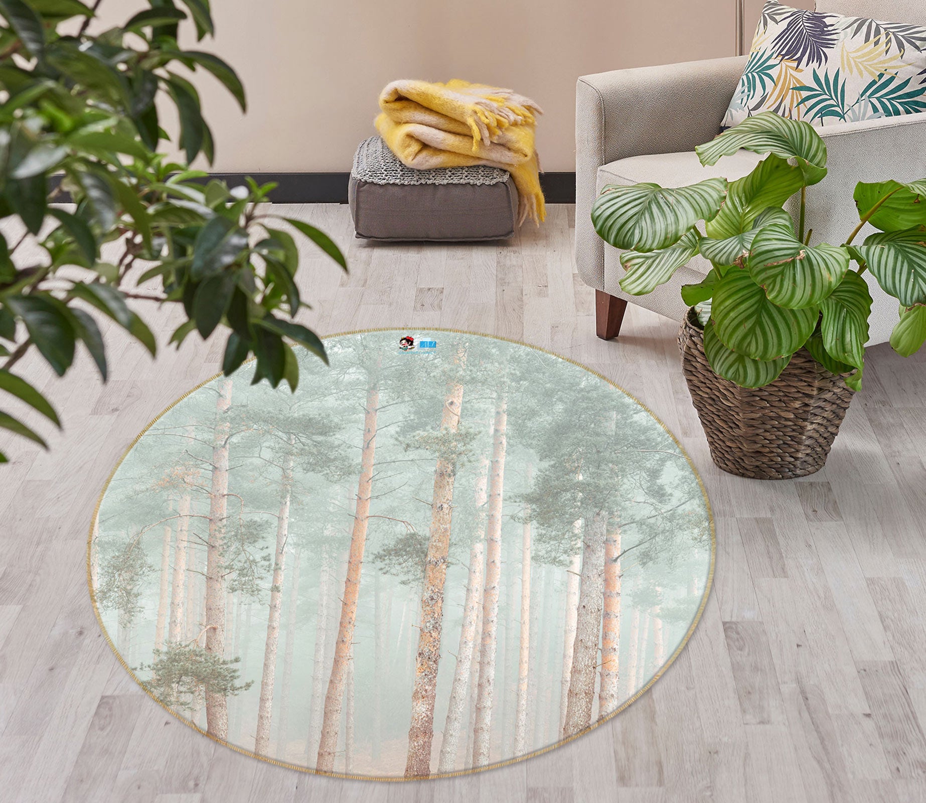 3D Forest Tree 7610 Assaf Frank Rug Round Non Slip Rug Mat