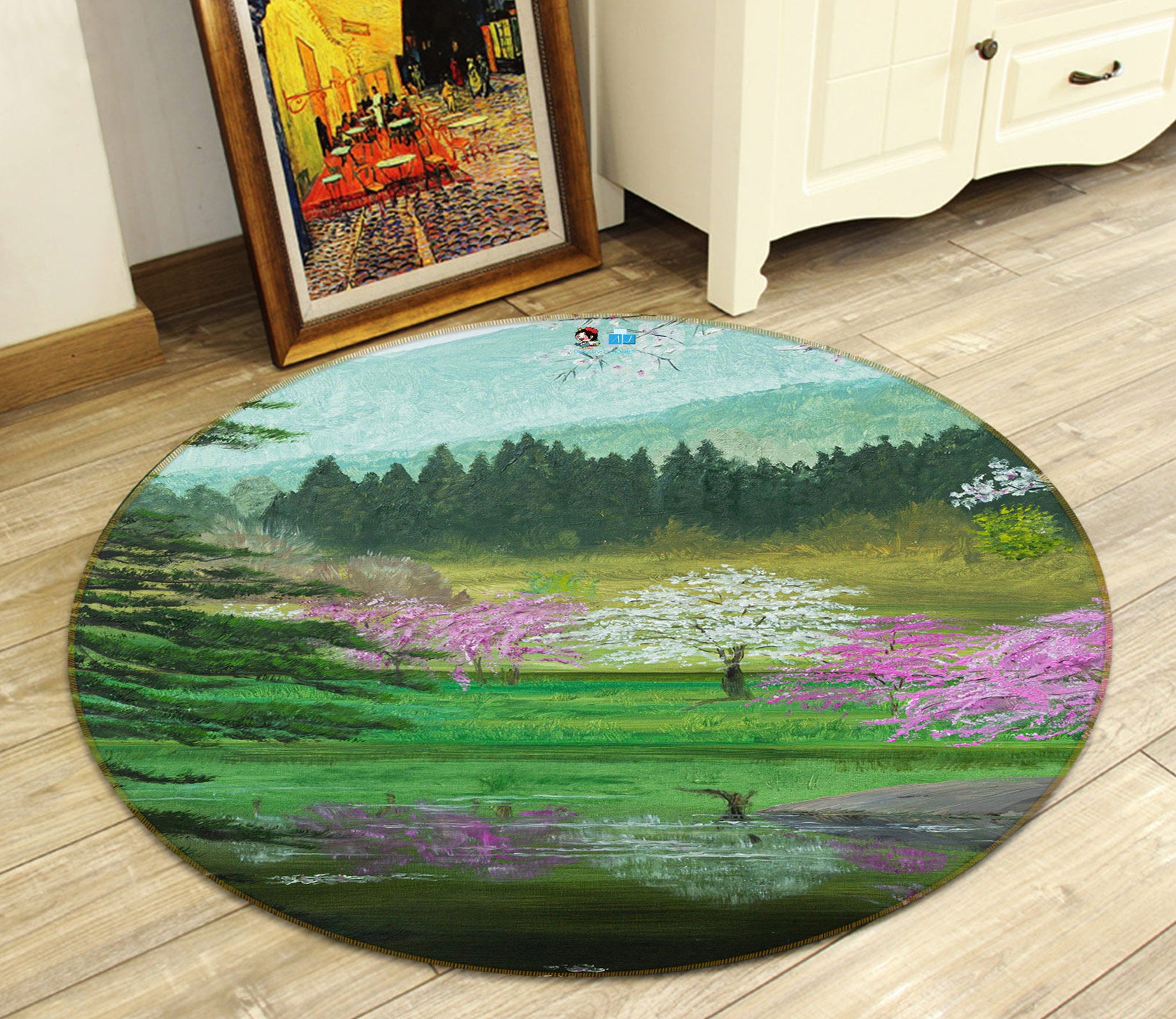 3D Grassland Trees 18144 Marina Zotova Rug Round Non Slip Rug Mat