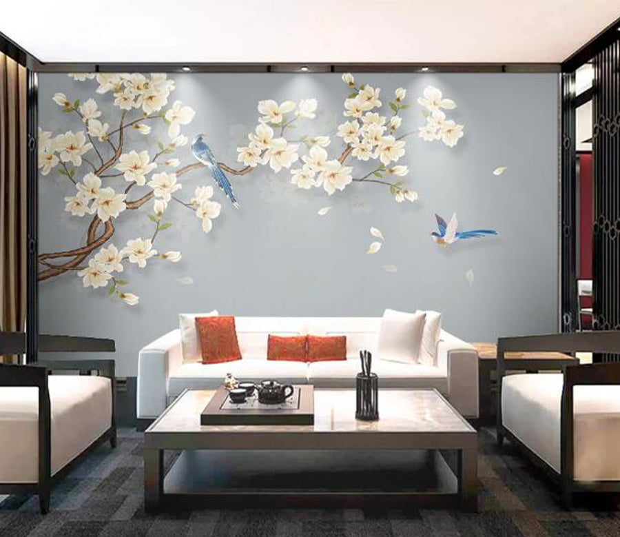 3D Blue Bird Flower WC2750 Wall Murals