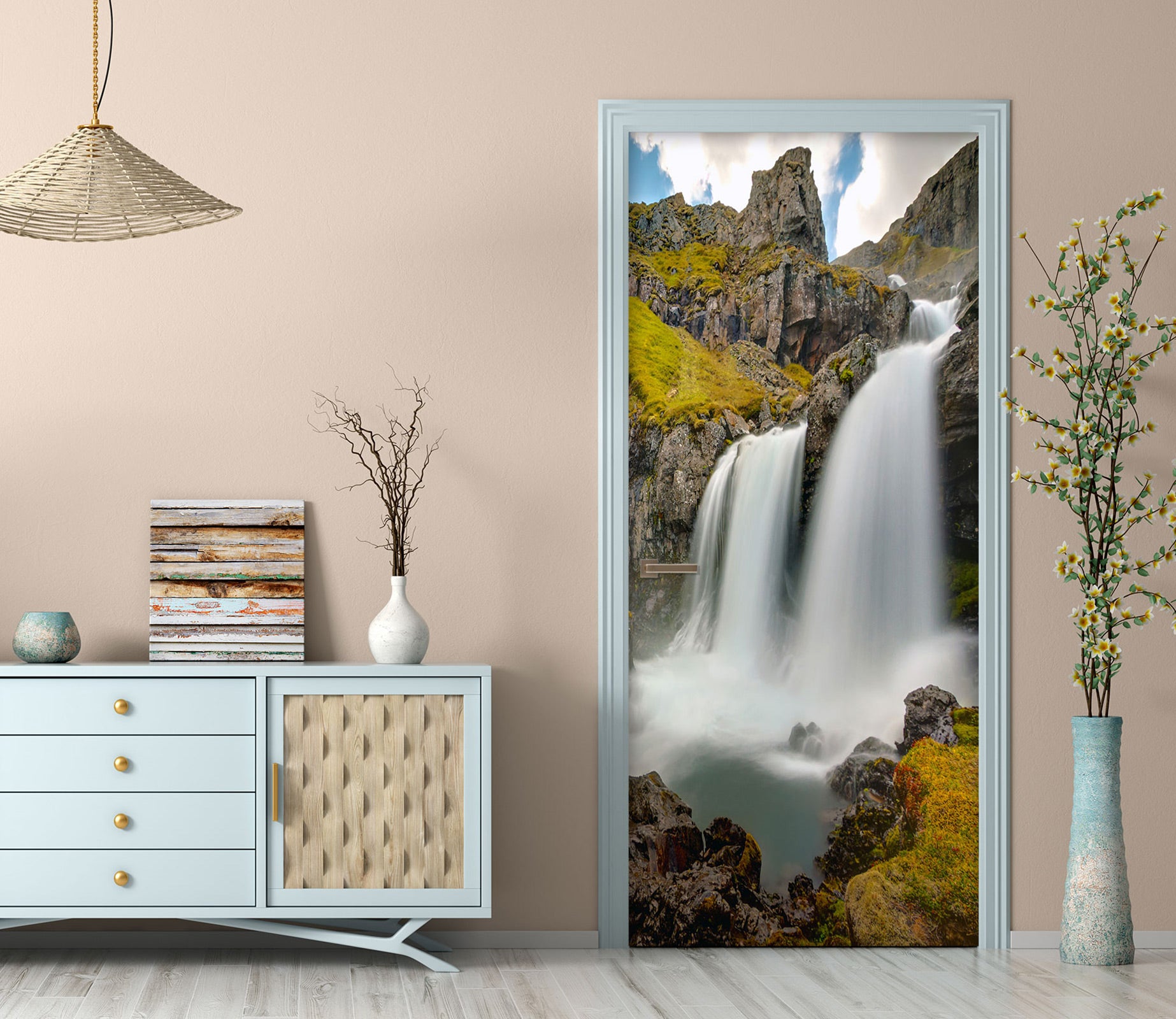 3D Mountain Waterfall Lake 115 Door Mural