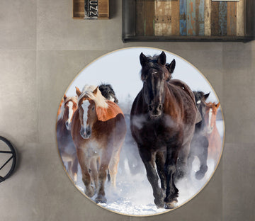 3D Group Of Horses 38036 Animal Round Non Slip Rug Mat