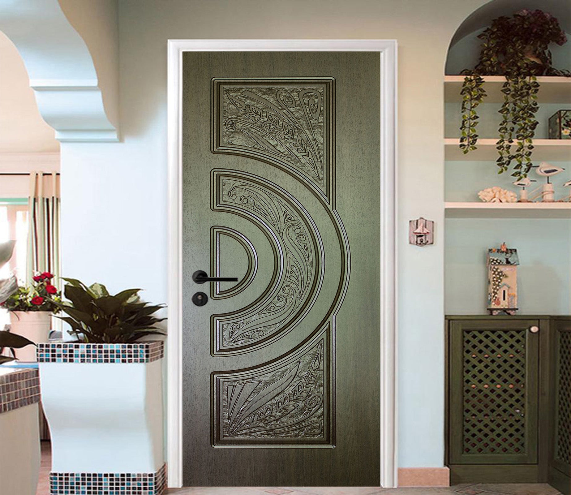 3D Dark Green Door 22200 Door Mural