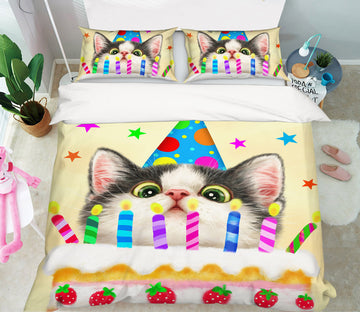 3D Birthday Cat 5817 Kayomi Harai Bedding Bed Pillowcases Quilt Cover Duvet Cover